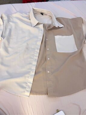 SHEIN Two-Tone Beige and White Button-Down Shirt
